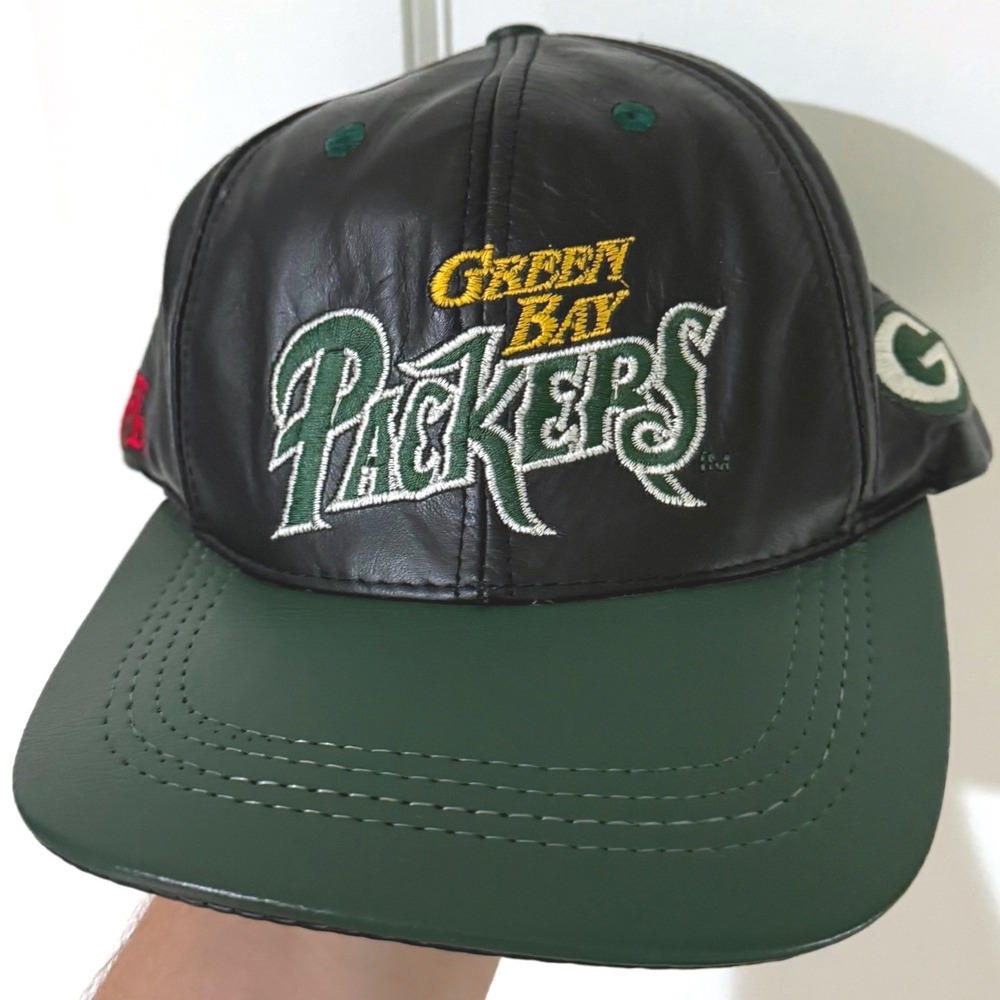 Green Bay Packers Vintage Modern Genuine Leather Snapback Hat NFL Black Green